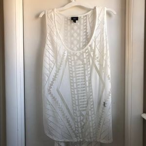 Sheer White Geometric Tank Top